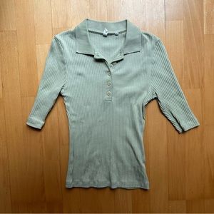 KOTN Ribbed Fitted Polo Shirt in Green